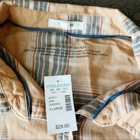 🛍 NWT Maurice’s Orange & Blue Plaid Button DownXL - Picture 3 of 4
